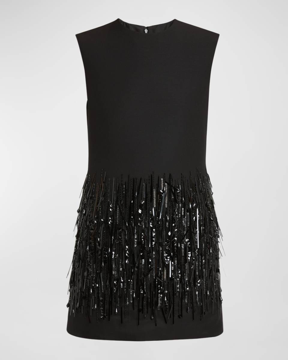 Sequined Crepe Sleeveless Mini Dress